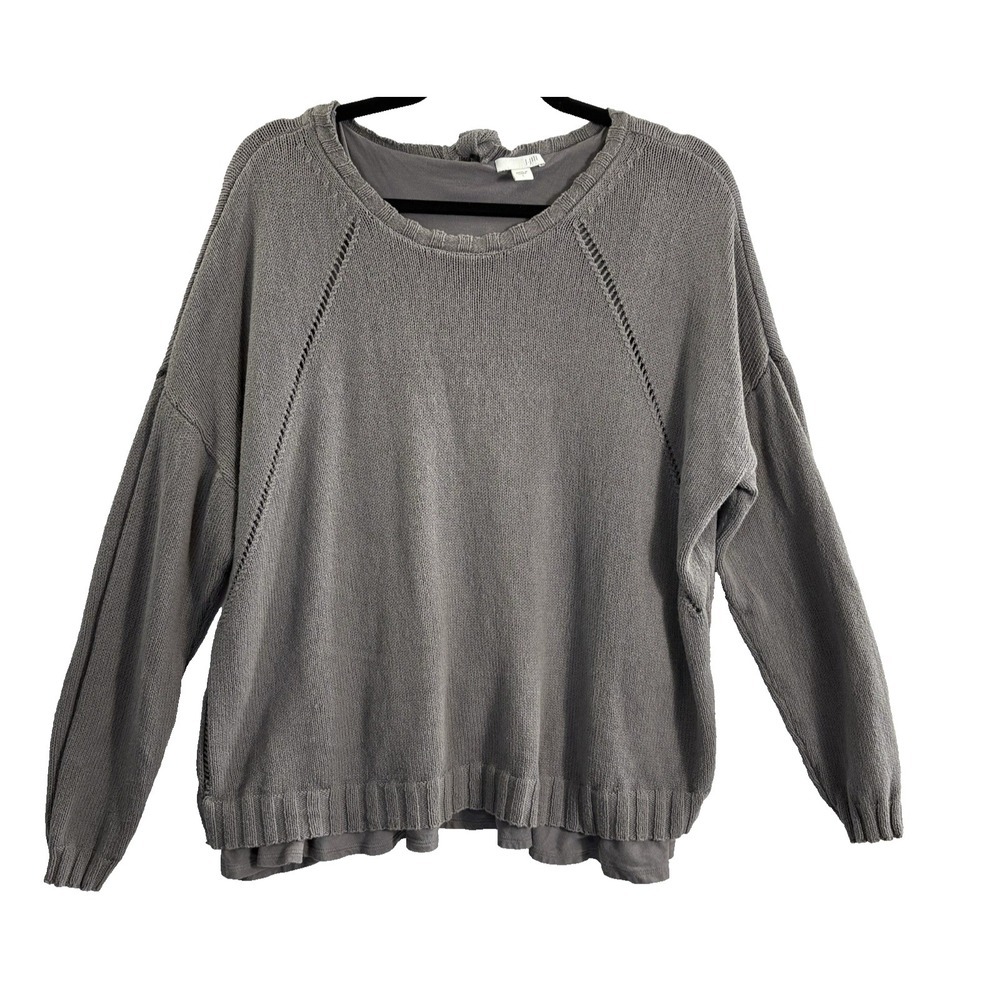 J JILL Women Lined Long Sleeve Tie Back Round Neck Sweater Sz L Gray 5-13